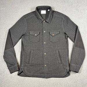 Billy Reid Quilted Snap Front Shirt Jacket Mens Charcoal Grey Size S Elbow Patch